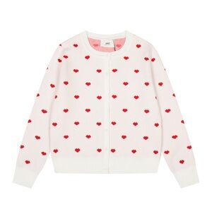 Ami White and Red Heart Cardigan